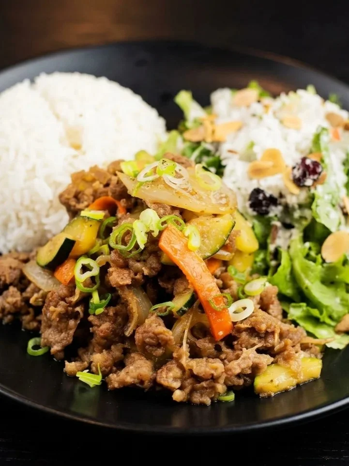 Bulgogi Korean BBQ beef stir-fried with vegetables at Kimchi Sushi, Keewatin, Winnipeg