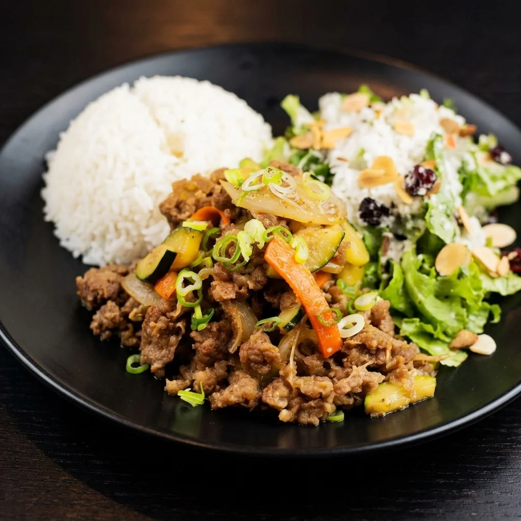Korean beef bulgogi stir-fried with vegetables at Kimchi Sushi, Keewatin Street, Winnipeg